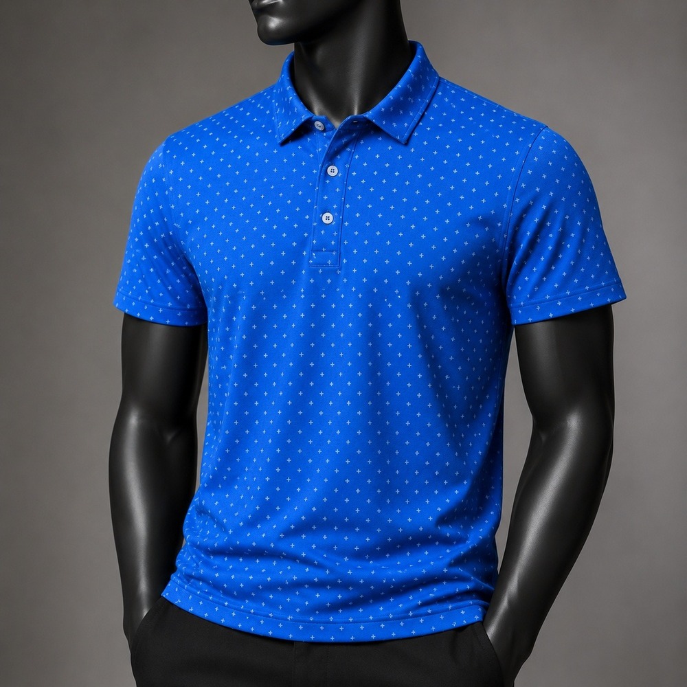 B. Draddy Mens XL Blue Geometric Cross Print Pima Cotton Polo Shirt Short Sleeve